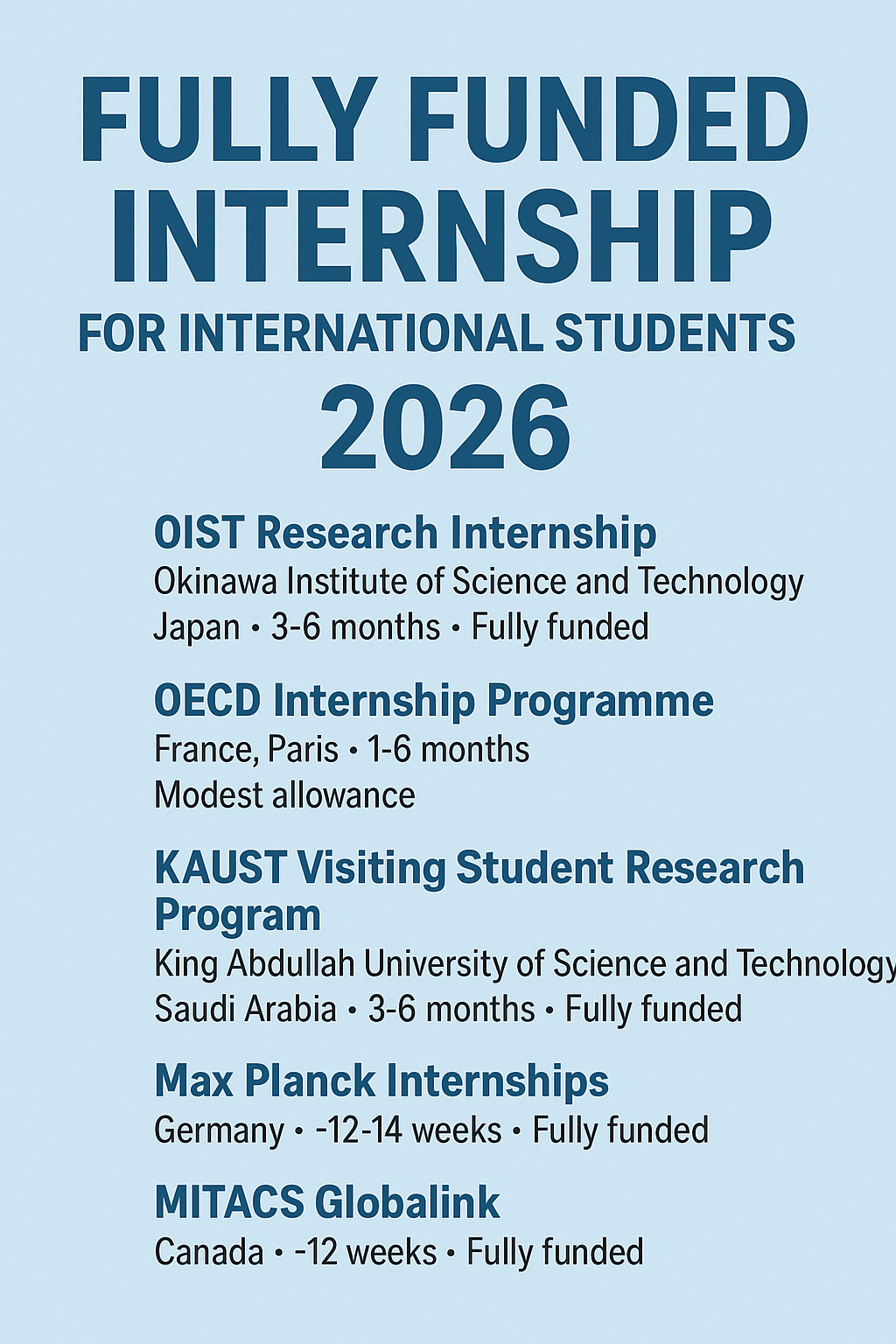 International students can apply for these fully paid internships in Canada, Japan, Germany, and Saudi Arabia.